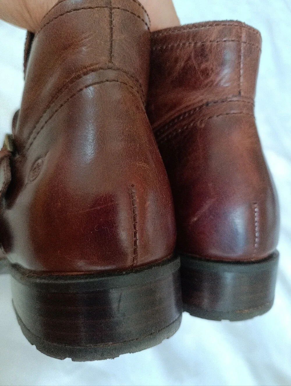 Born Pirlo Leather Ankle Boots Side Zipper Buckle Details size 8 Brown